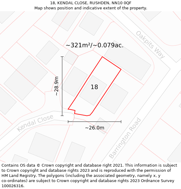18, KENDAL CLOSE, RUSHDEN, NN10 0QF: Plot and title map