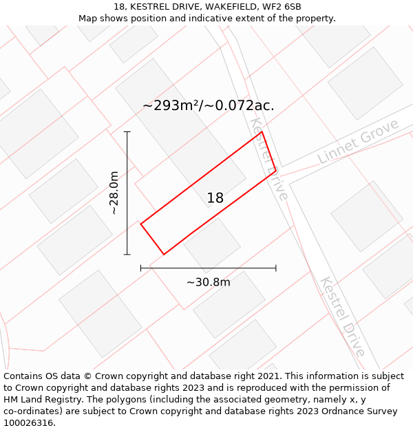 18, KESTREL DRIVE, WAKEFIELD, WF2 6SB: Plot and title map