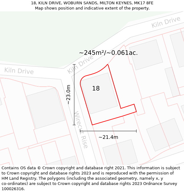 18, KILN DRIVE, WOBURN SANDS, MILTON KEYNES, MK17 8FE: Plot and title map