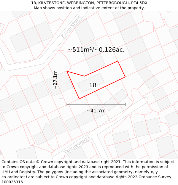 18, KILVERSTONE, WERRINGTON, PETERBOROUGH, PE4 5DX: Plot and title map