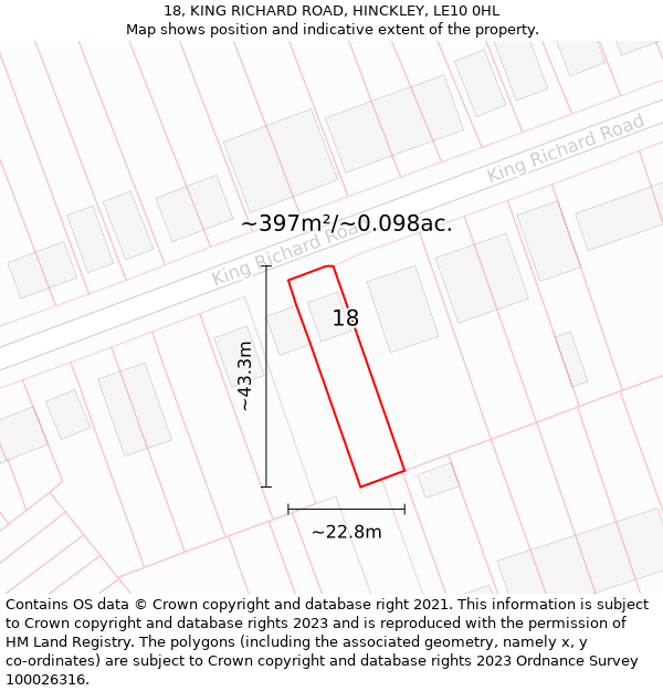 18, KING RICHARD ROAD, HINCKLEY, LE10 0HL: Plot and title map