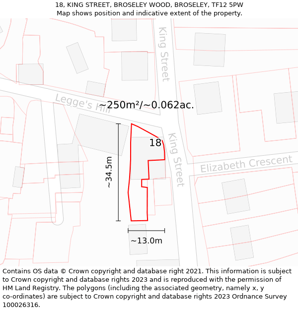 18, KING STREET, BROSELEY WOOD, BROSELEY, TF12 5PW: Plot and title map