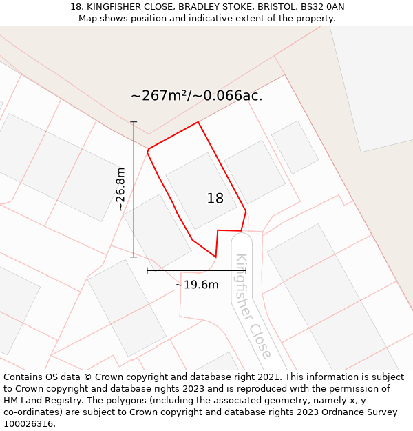 18, KINGFISHER CLOSE, BRADLEY STOKE, BRISTOL, BS32 0AN: Plot and title map