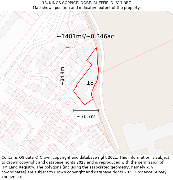 18, KINGS COPPICE, DORE, SHEFFIELD, S17 3RZ: Plot and title map