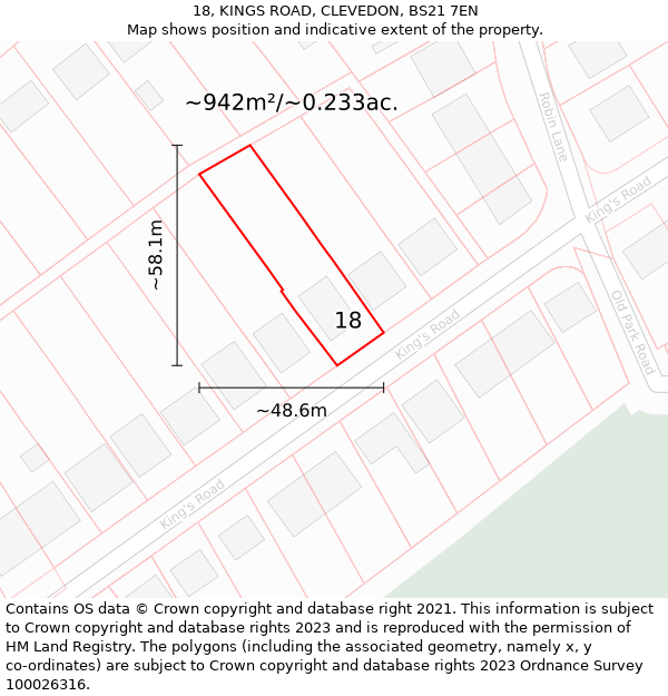 18, KINGS ROAD, CLEVEDON, BS21 7EN: Plot and title map