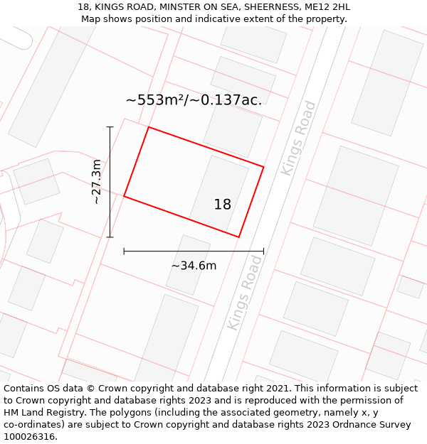 18, KINGS ROAD, MINSTER ON SEA, SHEERNESS, ME12 2HL: Plot and title map