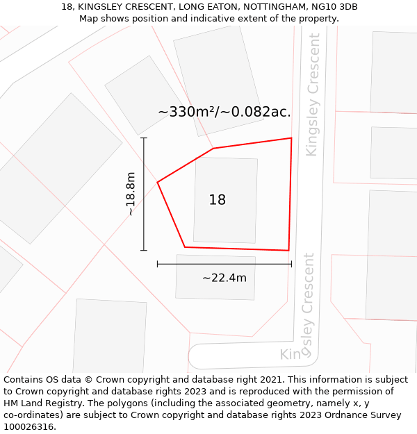 18, KINGSLEY CRESCENT, LONG EATON, NOTTINGHAM, NG10 3DB: Plot and title map