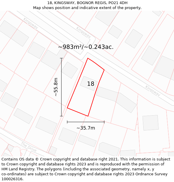 18, KINGSWAY, BOGNOR REGIS, PO21 4DH: Plot and title map