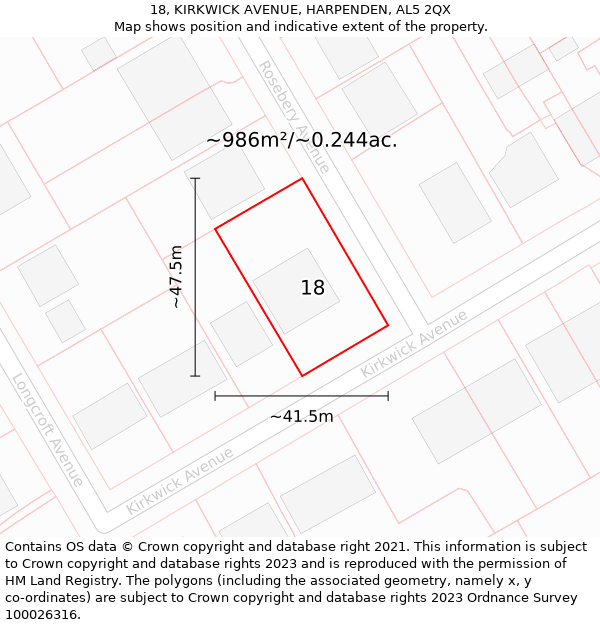 18, KIRKWICK AVENUE, HARPENDEN, AL5 2QX: Plot and title map