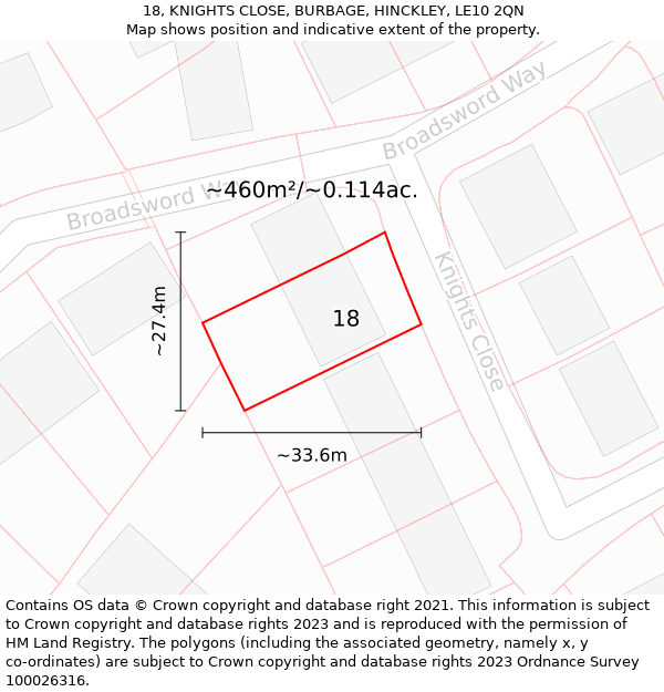 18, KNIGHTS CLOSE, BURBAGE, HINCKLEY, LE10 2QN: Plot and title map