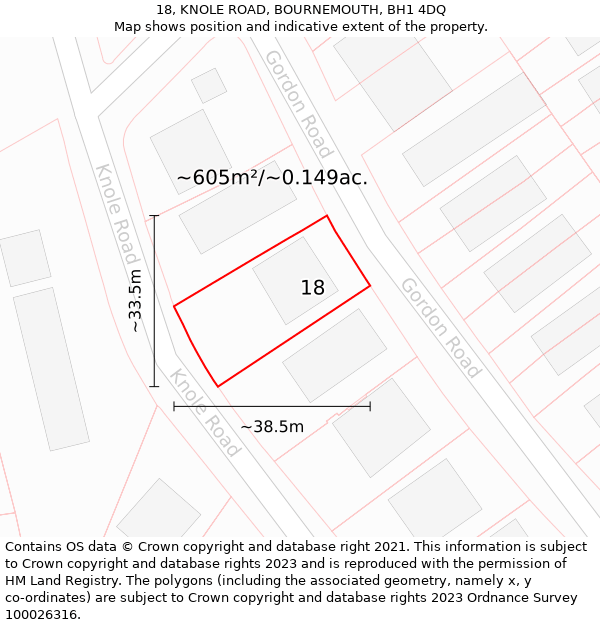 18, KNOLE ROAD, BOURNEMOUTH, BH1 4DQ: Plot and title map