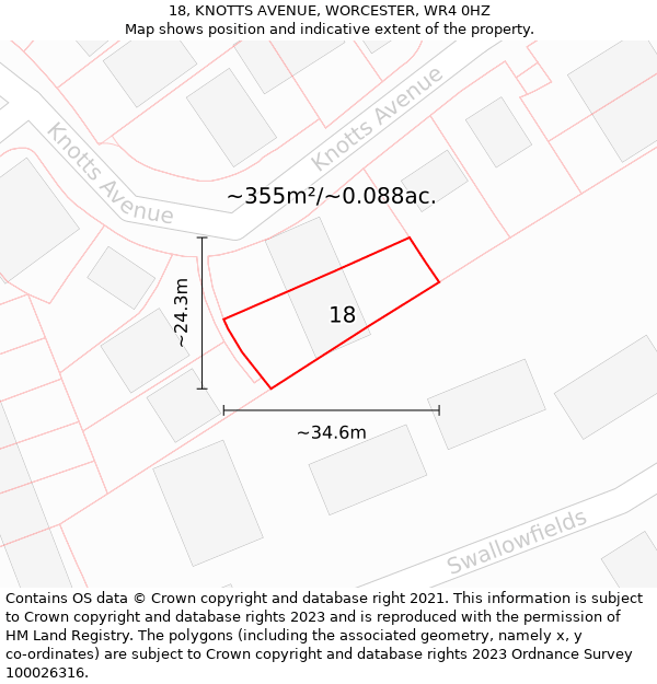 18, KNOTTS AVENUE, WORCESTER, WR4 0HZ: Plot and title map