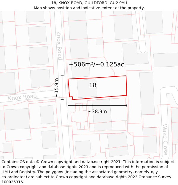 18, KNOX ROAD, GUILDFORD, GU2 9AH: Plot and title map