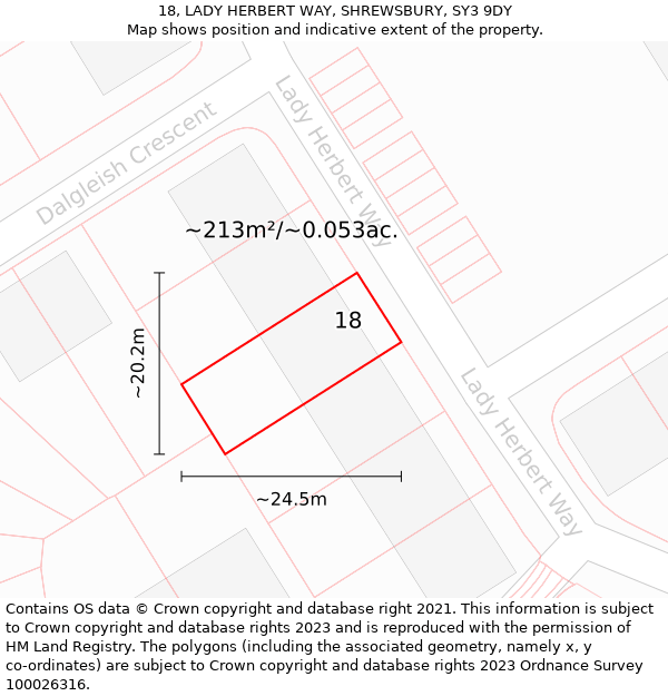 18, LADY HERBERT WAY, SHREWSBURY, SY3 9DY: Plot and title map