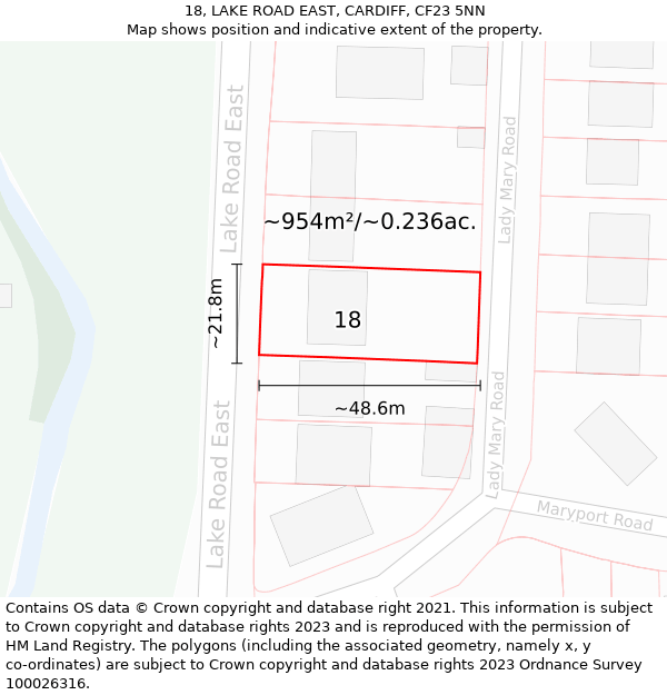 18, LAKE ROAD EAST, CARDIFF, CF23 5NN: Plot and title map