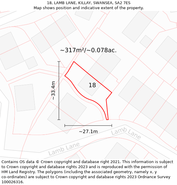 18, LAMB LANE, KILLAY, SWANSEA, SA2 7ES: Plot and title map