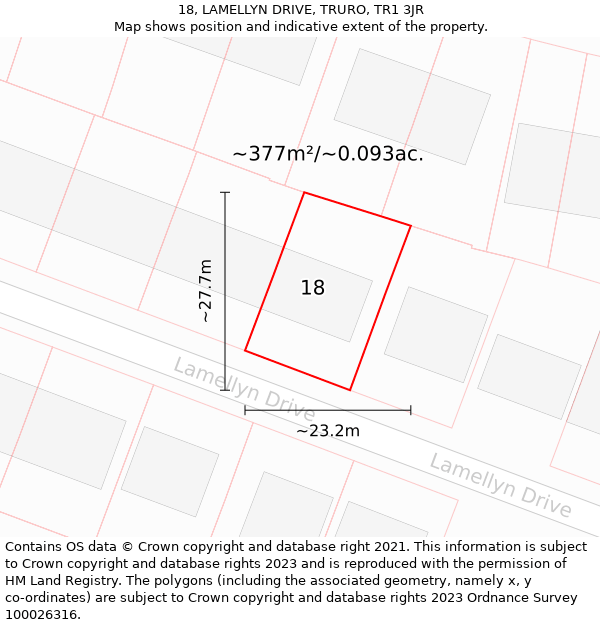 18, LAMELLYN DRIVE, TRURO, TR1 3JR: Plot and title map