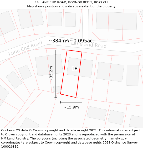 18, LANE END ROAD, BOGNOR REGIS, PO22 6LL: Plot and title map