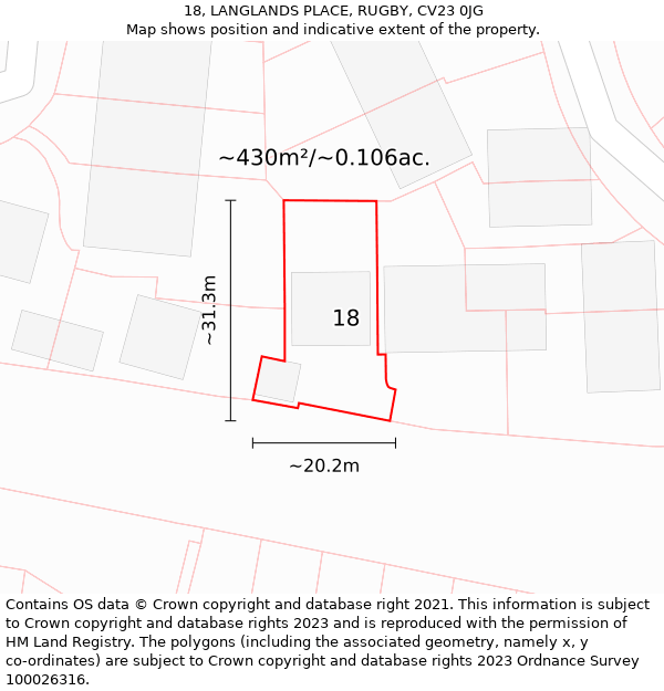 18, LANGLANDS PLACE, RUGBY, CV23 0JG: Plot and title map