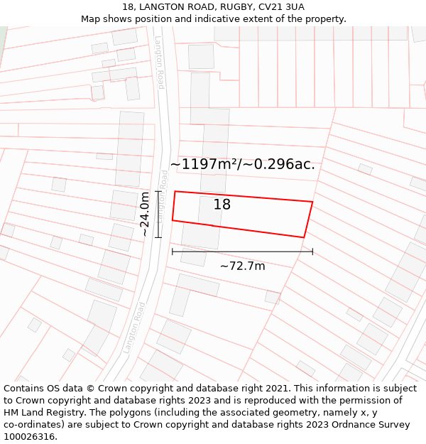 18, LANGTON ROAD, RUGBY, CV21 3UA: Plot and title map