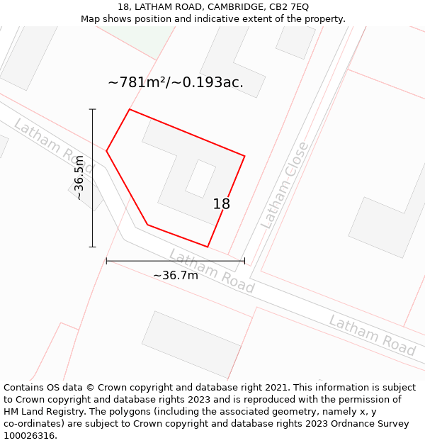 18, LATHAM ROAD, CAMBRIDGE, CB2 7EQ: Plot and title map