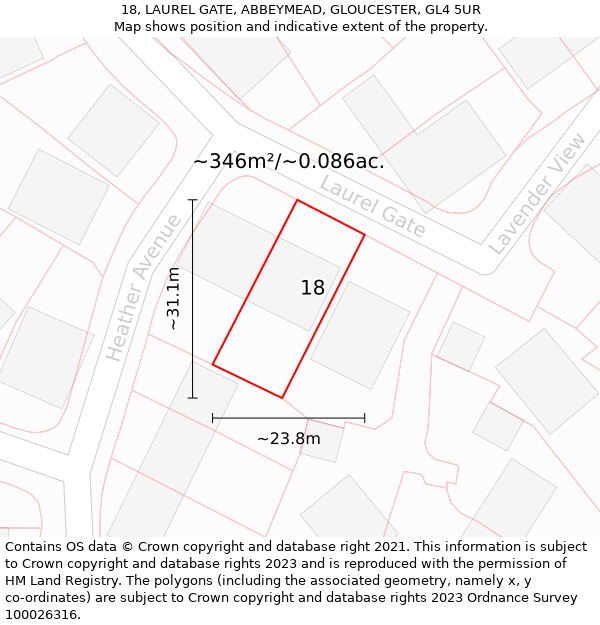 18, LAUREL GATE, ABBEYMEAD, GLOUCESTER, GL4 5UR: Plot and title map