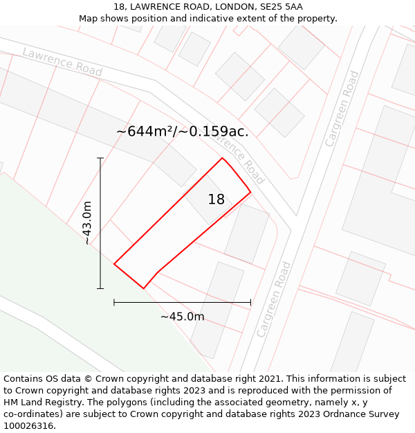 18, LAWRENCE ROAD, LONDON, SE25 5AA: Plot and title map