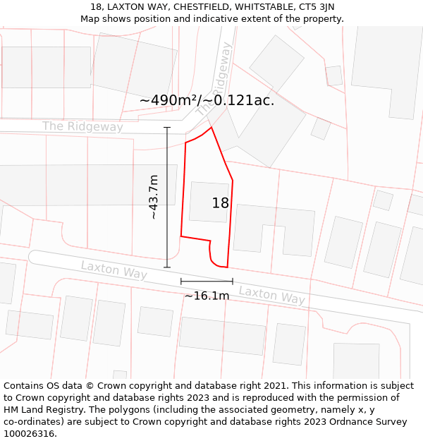 18, LAXTON WAY, CHESTFIELD, WHITSTABLE, CT5 3JN: Plot and title map