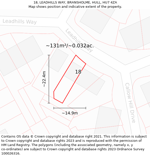 18, LEADHILLS WAY, BRANSHOLME, HULL, HU7 4ZA: Plot and title map