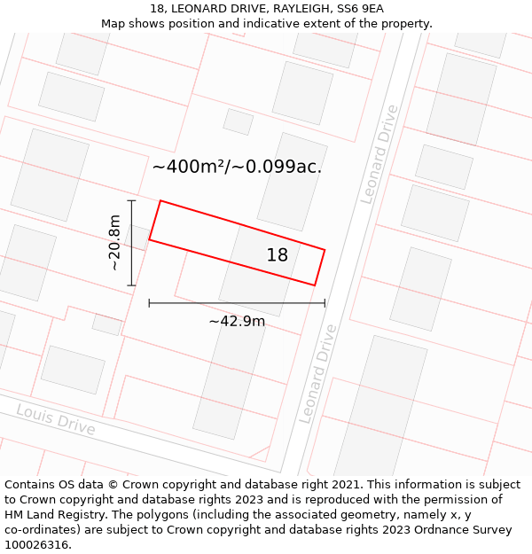 18, LEONARD DRIVE, RAYLEIGH, SS6 9EA: Plot and title map