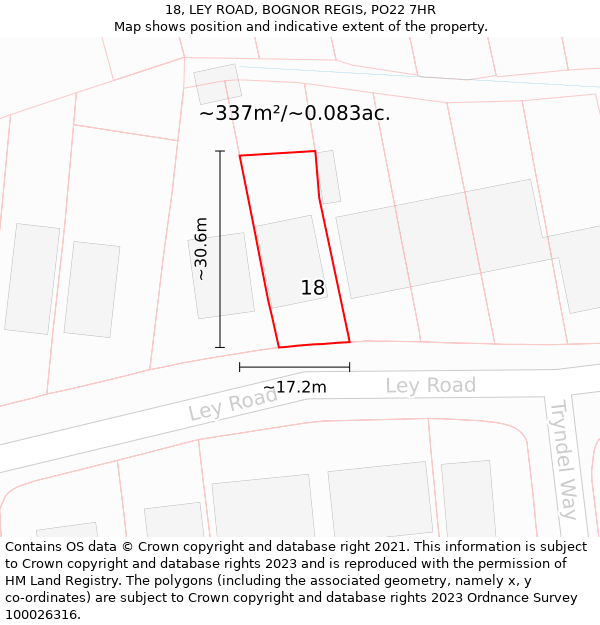 18, LEY ROAD, BOGNOR REGIS, PO22 7HR: Plot and title map