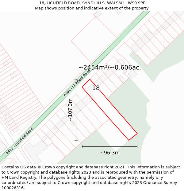 18, LICHFIELD ROAD, SANDHILLS, WALSALL, WS9 9PE: Plot and title map