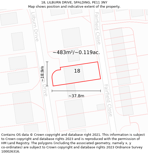 18, LILBURN DRIVE, SPALDING, PE11 3NY: Plot and title map