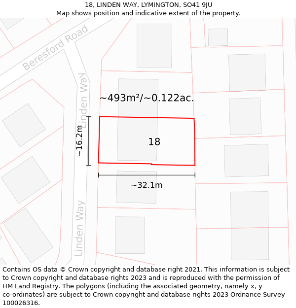 18, LINDEN WAY, LYMINGTON, SO41 9JU: Plot and title map