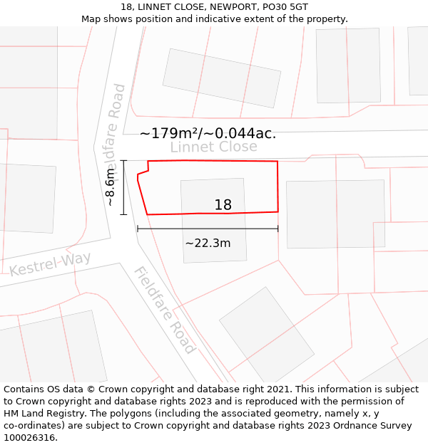 18, LINNET CLOSE, NEWPORT, PO30 5GT: Plot and title map