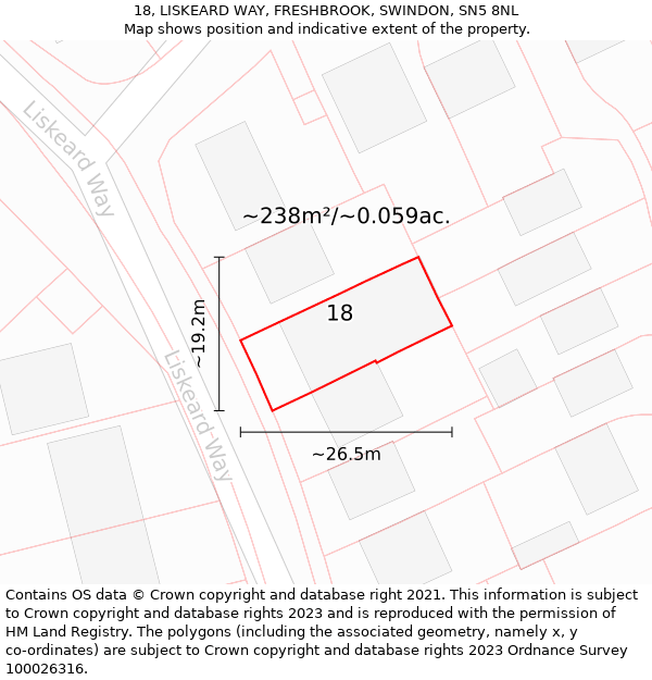 18, LISKEARD WAY, FRESHBROOK, SWINDON, SN5 8NL: Plot and title map