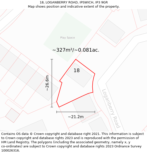 18, LOGANBERRY ROAD, IPSWICH, IP3 9GR: Plot and title map