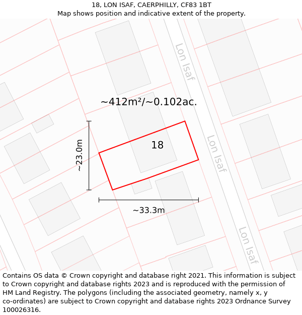 18, LON ISAF, CAERPHILLY, CF83 1BT: Plot and title map