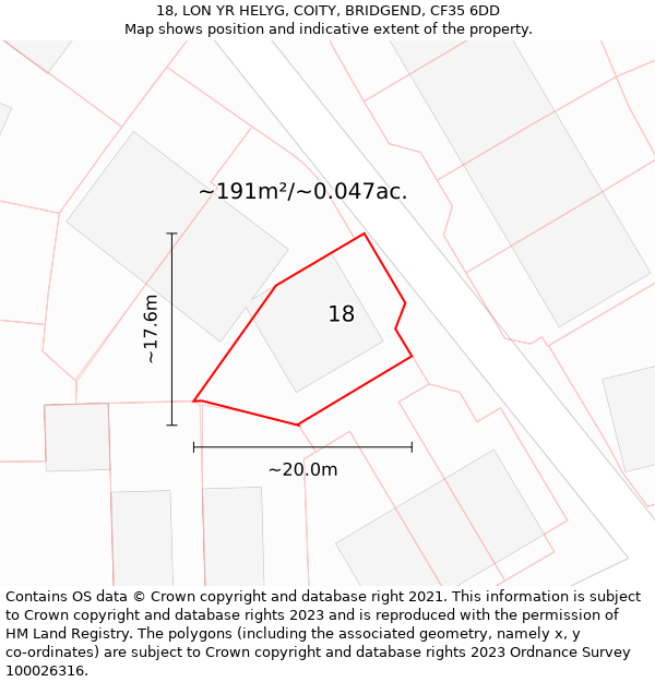 18, LON YR HELYG, COITY, BRIDGEND, CF35 6DD: Plot and title map