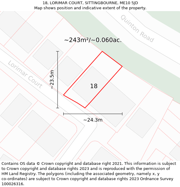 18, LORIMAR COURT, SITTINGBOURNE, ME10 5JD: Plot and title map