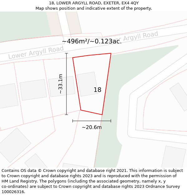 18, LOWER ARGYLL ROAD, EXETER, EX4 4QY: Plot and title map