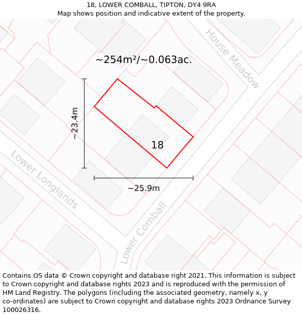 18, LOWER COMBALL, TIPTON, DY4 9RA: Plot and title map