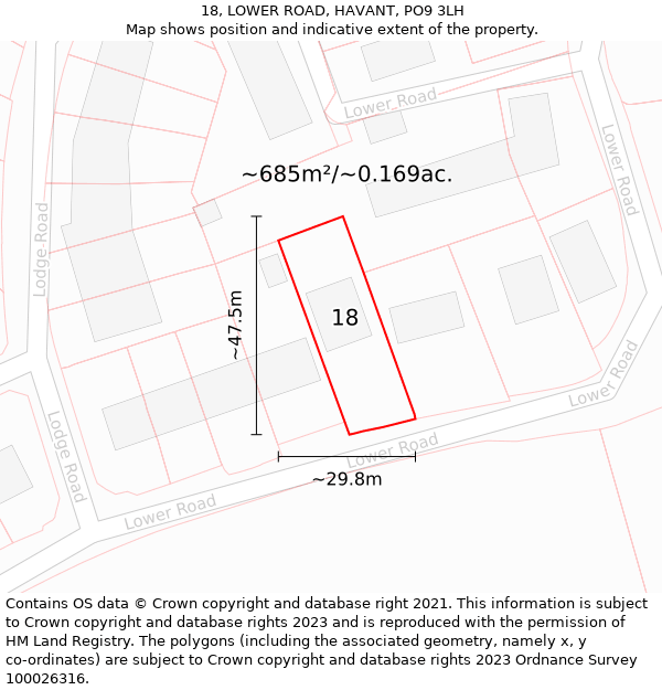 18, LOWER ROAD, HAVANT, PO9 3LH: Plot and title map