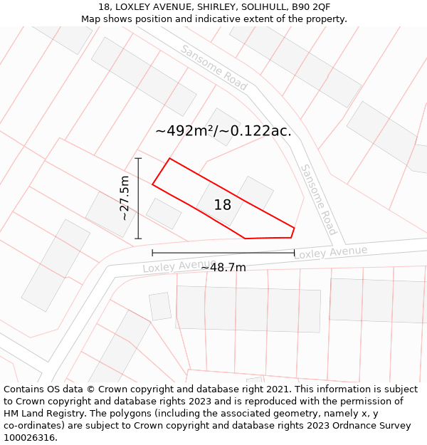 18, LOXLEY AVENUE, SHIRLEY, SOLIHULL, B90 2QF: Plot and title map