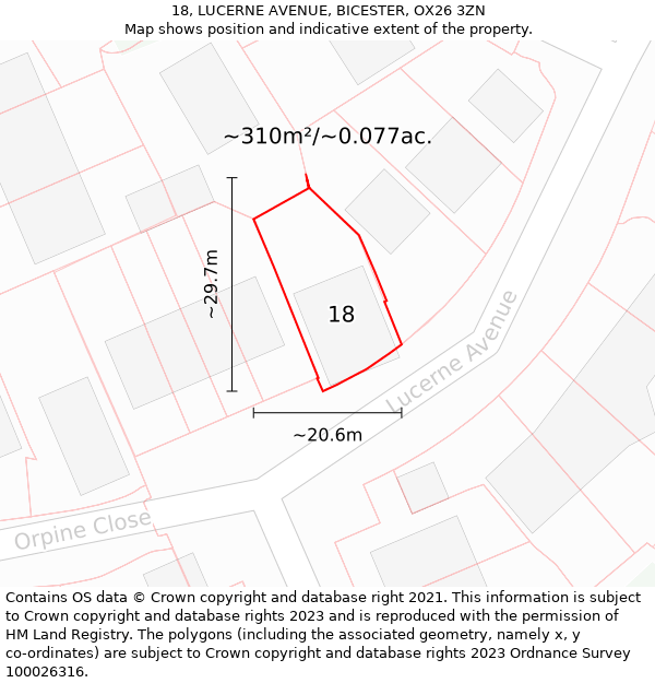 18, LUCERNE AVENUE, BICESTER, OX26 3ZN: Plot and title map