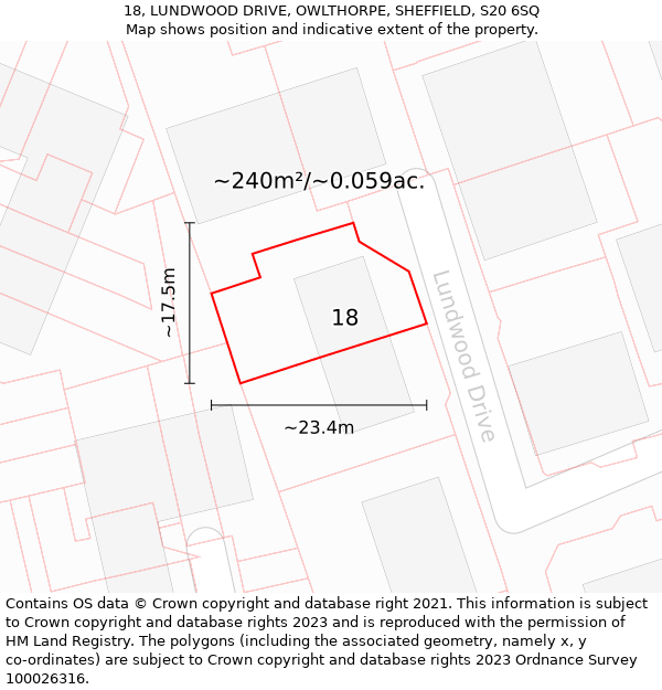 18, LUNDWOOD DRIVE, OWLTHORPE, SHEFFIELD, S20 6SQ: Plot and title map