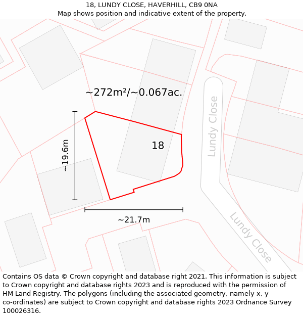 18, LUNDY CLOSE, HAVERHILL, CB9 0NA: Plot and title map