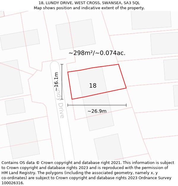 18, LUNDY DRIVE, WEST CROSS, SWANSEA, SA3 5QL: Plot and title map