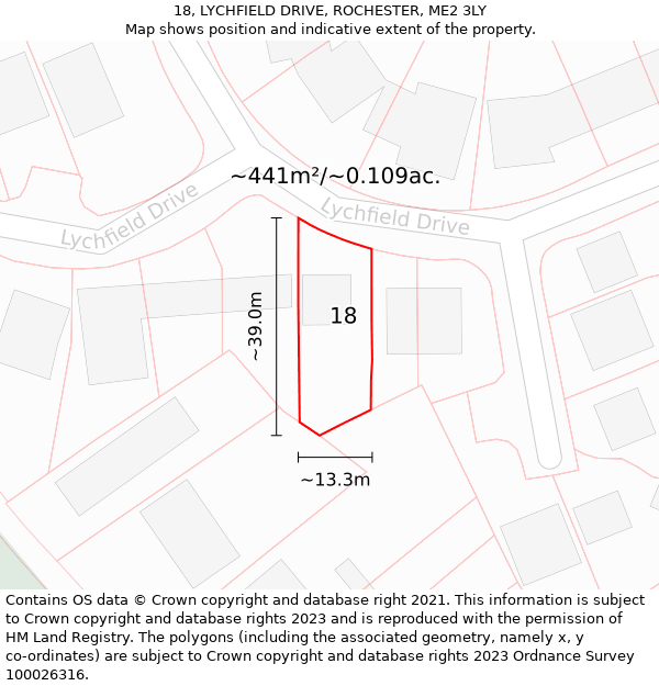 18, LYCHFIELD DRIVE, ROCHESTER, ME2 3LY: Plot and title map