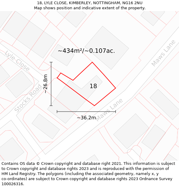 18, LYLE CLOSE, KIMBERLEY, NOTTINGHAM, NG16 2NU: Plot and title map